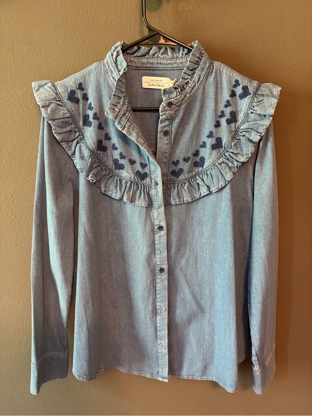 & Other Stories Denim Ruffle-Yoke Shirt